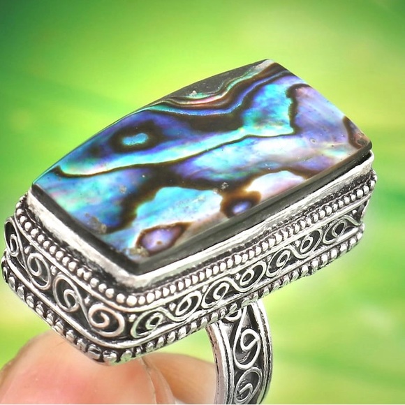 Abolone Shell 925 Silver Overlay Overlay Ring - Picture 2 of 2